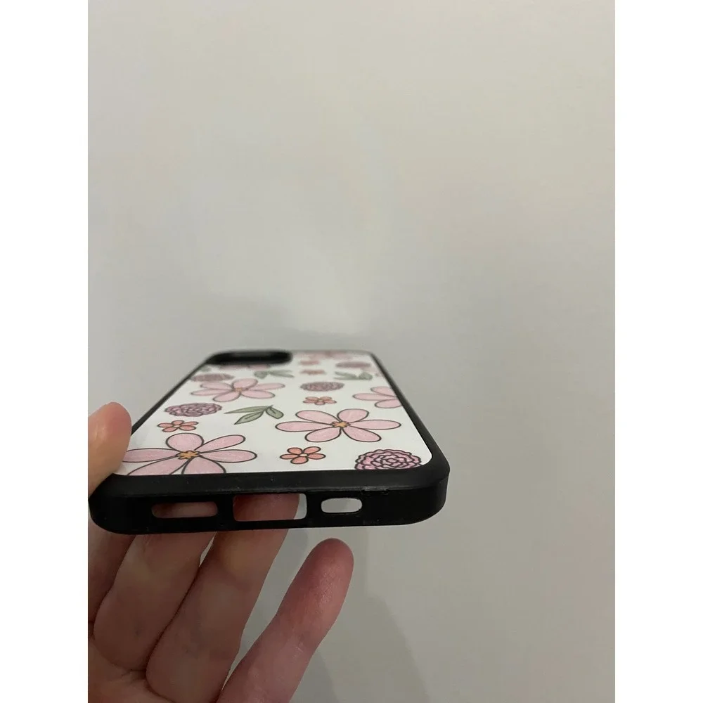 Floral iPhone 13 Phone Case Unisex One Size White Pink Hand Drawn Flower Pattern